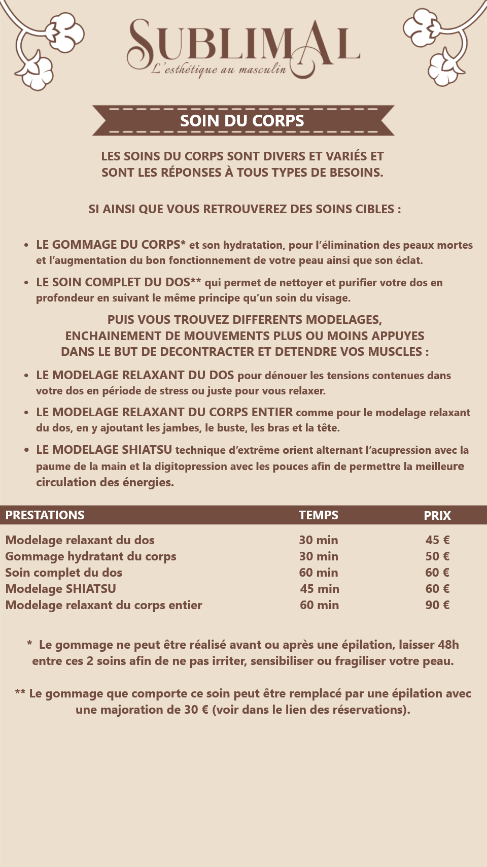 Soins du corps pour  hommes proposés par Sublimal